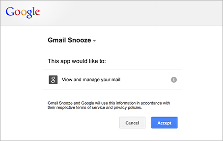 Authorization window for Google Services