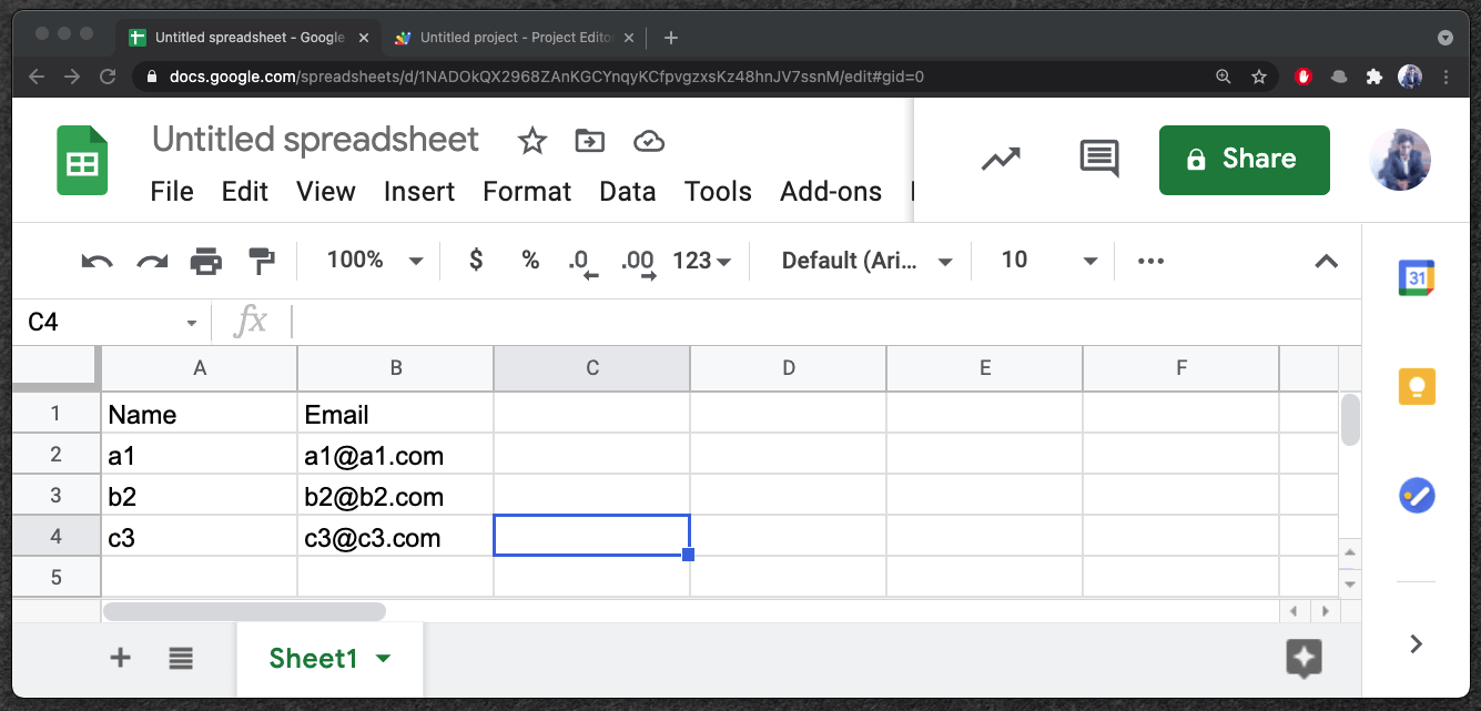 inserting dummy data into the Google sheet