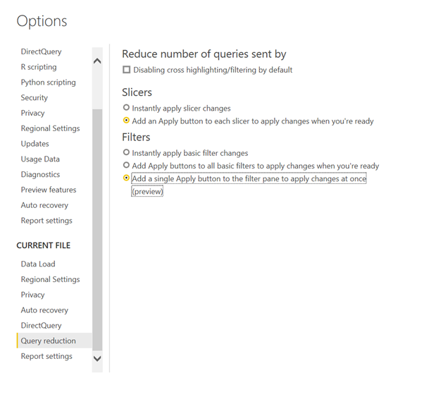 power bi dashboard optimizing options